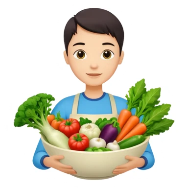 Healthy home cooking humanless avatar in clean style vibrant illustration. Fresh vegetables bowl, green tones, simple shapes, flat design, friendly and light. sticker