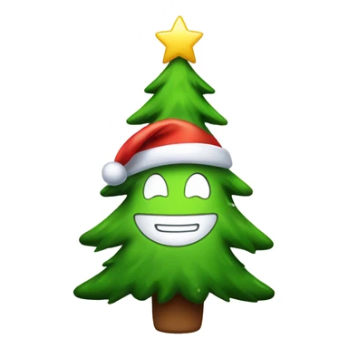 Happy christmas tree character with santa hat and anime smile sticker