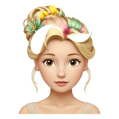 Cinematic Realistic Rococo Portrait, depicted with lifelike skin texture, subtle rosy undertones, and soft natural lighting that enhances the gentle contours of her face. Her intricately detailed golden blonde hair is elegantly styled in an updo, with delicate wisps framing her face.  sticker