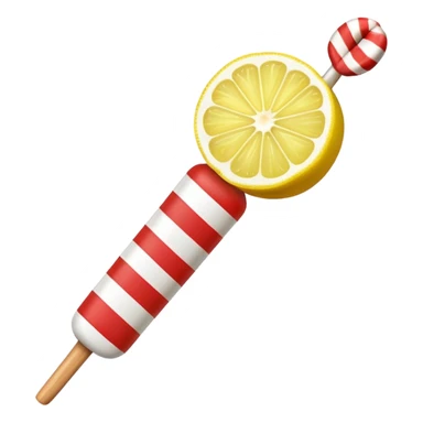 Lemon stick, half a lemon with peppermint stick in the top sticker