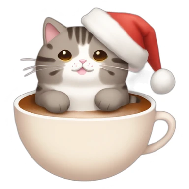 A cat pusheen with a Santa hat and a hot cocoe sticker