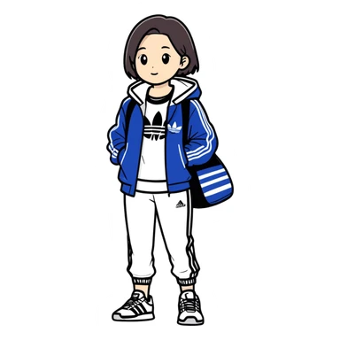 Eileen wearing a adidas jacket  sticker