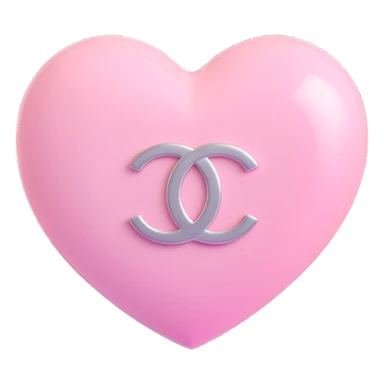 Remove the diamond accent, keep only the glossy white heart with a soft pink glow and silver Chanel logo, elegant, white and silver color scheme, 3D emoji style, keep the background transparent except for the glow. sticker