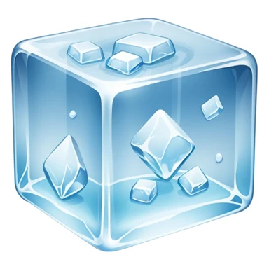 A clear frozen ice cube with light reflections sticker