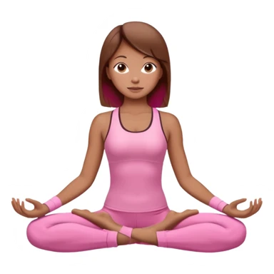 Generate a girl in a yoga pose. She is wearing a pink suit and has brown hair. sticker