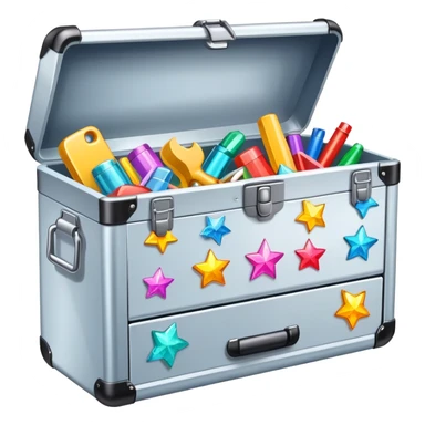 Toolbox with colorful stickers and sparkles sticker