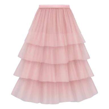 Long soft pink tiered tulle skirt, isolated sticker
