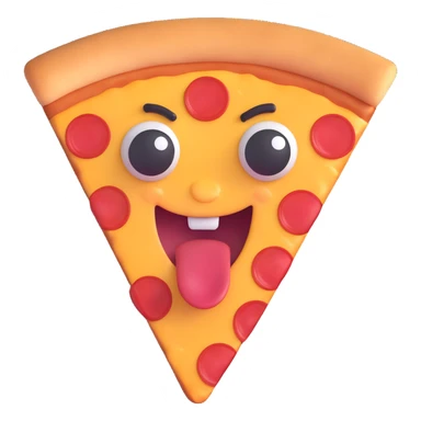 a pizza slice with pepperoni arranged as eyes and a mouth, cheerful expression sticker