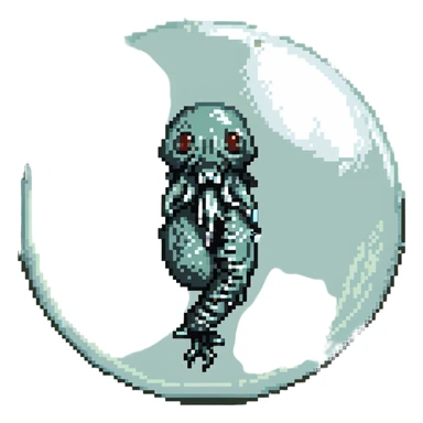 MRI parasitic embryo, digital, fetal small shape in otherworldly bubble, eerie, horror, pupa, crystalis, in-utero, sea-life, crustaceanoid, photorealismm siphonophore, polyp sticker