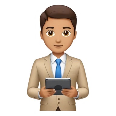 business executive confidently, holding a digital tablet or folder. The character wears smart business attire sticker