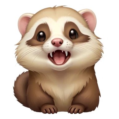 Cinematic Cute Yawning Ferret Portrait Emoji, Head tilted slightly with an exaggerated, wide-open yawn, showcasing a long, flexible body with a plush coat in soft brown and cream, droopy, drowsy eyes, and a relaxed expression, Simplified yet irresistibly endearing features, highly detailed, glowing with a soft, cozy natural glow, high shine, relaxed yet expressive, stylized with a dash of whimsical charm, soft glowing outline, capturing the essence of a sleepy yet affectionate ferret that seems ready to curl up for a nap! sticker