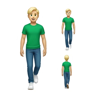 Walking boy with green shirt blue pants and white shoes blonde hair sticker