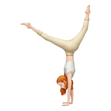 Ginger Girl side view handstand two straight legs together in cream pants sticker