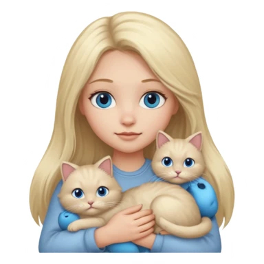 blonde girl with long blonde hair and blue eyes with chubby gray cat sticker