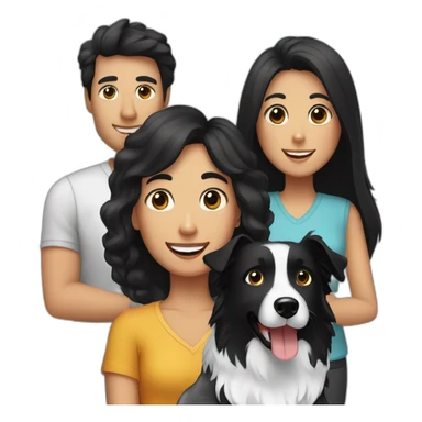 Family  man, long black hair woman and small black border collie sticker
