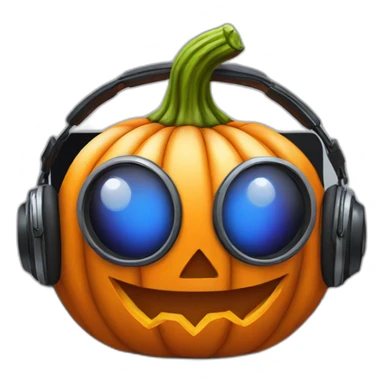 halloween pumpkin with headphones on sitting in front of a laptop sticker