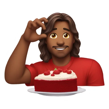 guy in red shirt likes red velvet cake long hair sticker