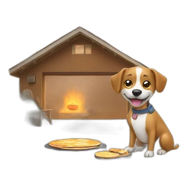 Dog cooking pancakes outside in the garage sticker