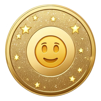 coin with glittery sparkles around it, bright and celebratory sticker