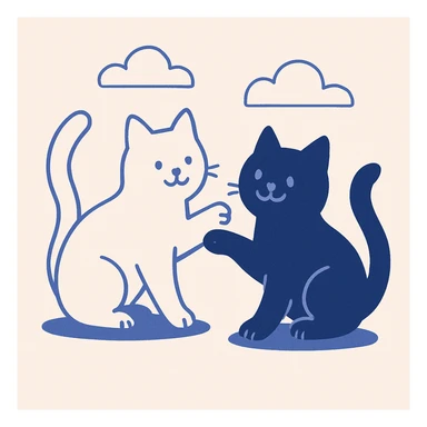 a white cat and a black cat playing together, cheerful mood sticker