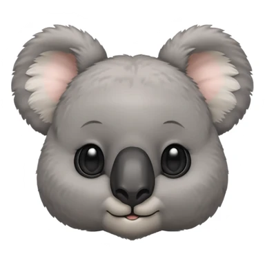 Head of a grey koala, round face, big fluffy ears, large black nose, front-facing, cute and simple style sticker