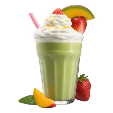 Smoothie layers of avocado, strawberry, and mango, and whipped cream ontop sticker
