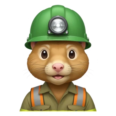 a mole rat, green helmet, headlamp, worker cloth sticker