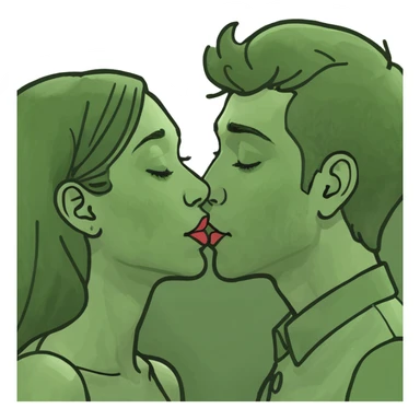 Boy and lady on the bed kissing sticker