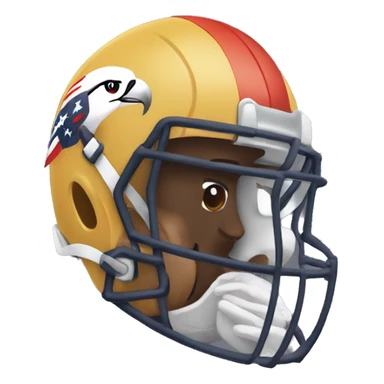 Man with a bird beak wearing an american football helmet sticker
