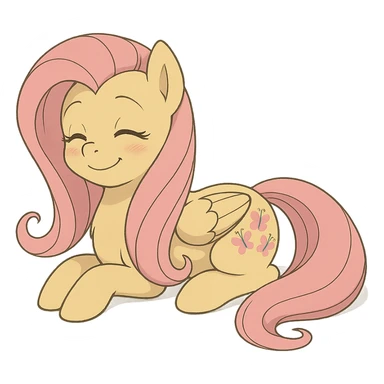 Fluttershy lying down and smiling in Ghibli style sticker