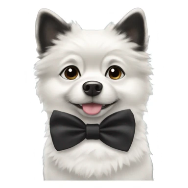 Black and white Pomski wearing a black and white bow tie sticker
