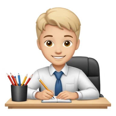 smiling student at a desk sticker