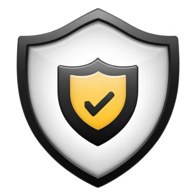 Instagram verification badge, white shield with black check mark in the center, clear and simple emoji style, no text sticker