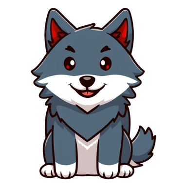 happy smiling black wolf with red eyes sticker