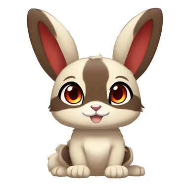 Cute, Chibi, Kemono-style, Anthro, Fur-Sona, Dark-Brown, Normal-type-Ground-type Tan-Rabbit-Fakémon with Dark-Red eyes, beige belly, beige paws, beige feet, beige freckles, full body sticker