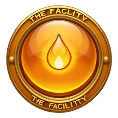 glowing amber emblem above bold text reading “THE FACILITY” sticker