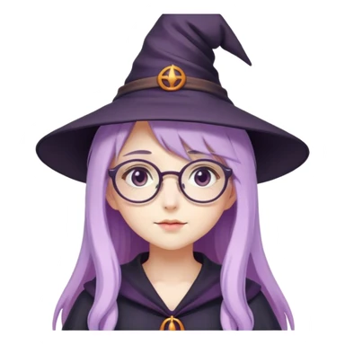 cute anime girl with long lilac hair wearing a witch hat and glasses sticker