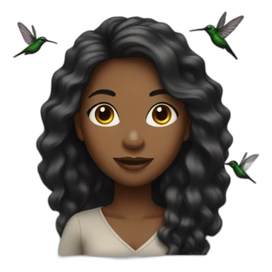Black women with long hair and humming bird sticker