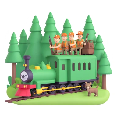 forest train with hunters sticker