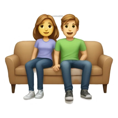 Brown hair White boy and girl with beagle Sit on couch sticker