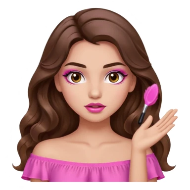 girl with long wavy brown hair, brown eyes, long lashes makeup, sexy pink lips, light to medium complexion, pink sexy top,slapping sticker