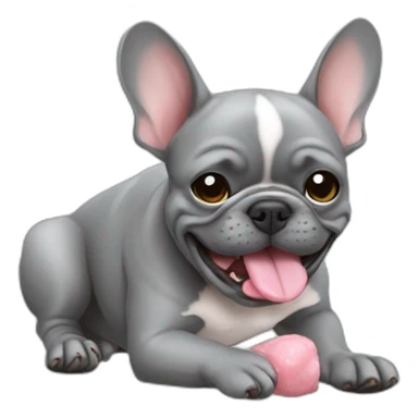 grey french bulldog licking his paw sticker