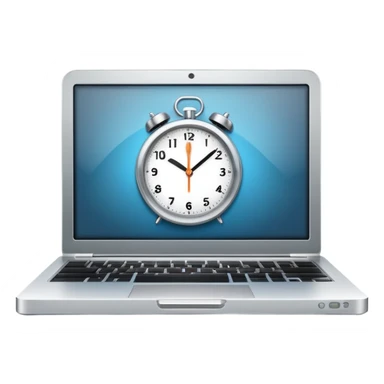 compact laptop with clock icon overlay symbolizing admin workload sticker