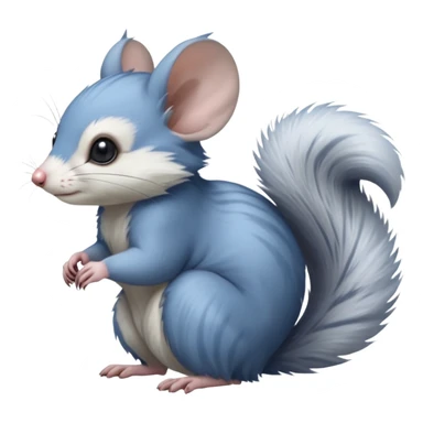 Blue-pointed, grey, soft natural realistic romantic vintage antique divine beautiful elegant pretty precious cute young youthful  Fakémon-Pokémon-alien-opossum-squirrel-feline-chinchilla-rodent-hybrid-creature with a big fluffy bushy tail (full body) sticker