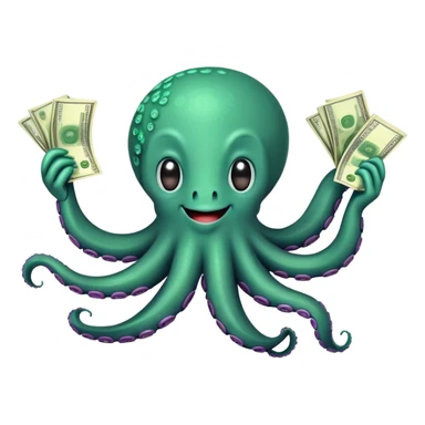 Happy octopus holding cash sticker