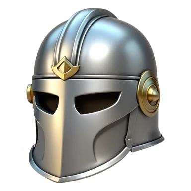 Clash of Clans aesthetic: Cinematic Playful Steel Helm Emoji, rendered in a 3D vector-style similar to standard emojis with minimal shading and bold, simplified shapes. A compact, isometric helmet crafted of shining steel with intricate engravings and a protective visor, softly glowing with a noble warrior charm. Simplified yet unmistakably iconic, highly detailed and consistent, glowing with a soft radiant gleam and high polish. Stylized with a touch of chivalric tradition and a soft glowing outline, capturing the essence of a stalwart battle helm with a friendly, playful manner! sticker