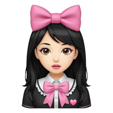 Gyaru girl black hair glossy lips bow shirt sticker