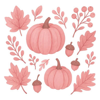 pink autumn theme, cozy and warm autumn elements with pink hues, no background sticker
