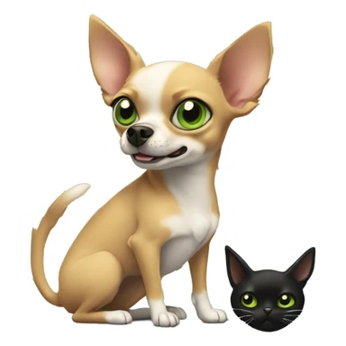 Tan Chihuaha fighting fluffy with dog and black cat with green eyes standing next to then sticker