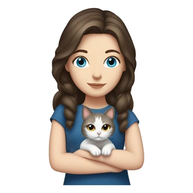 Brunette white girl with blue eyes holding a cat  sticker